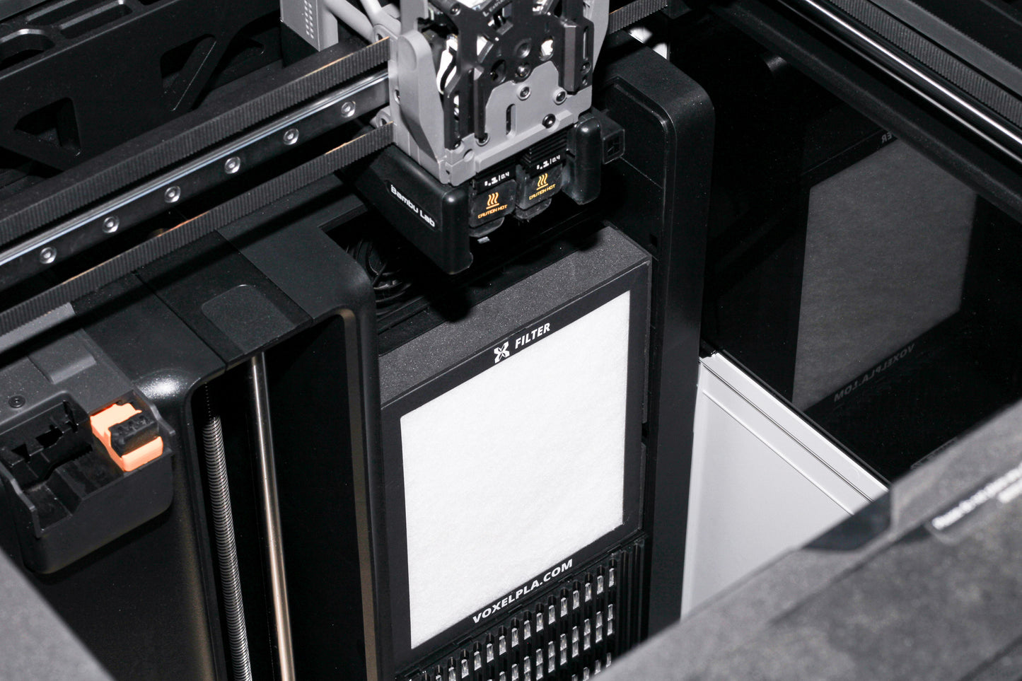 A black rectangular Voxel Bambu Lab H2 Series HEPA 13 and activated carbon filter for Bambu Lab H2D, H2C, and H2S