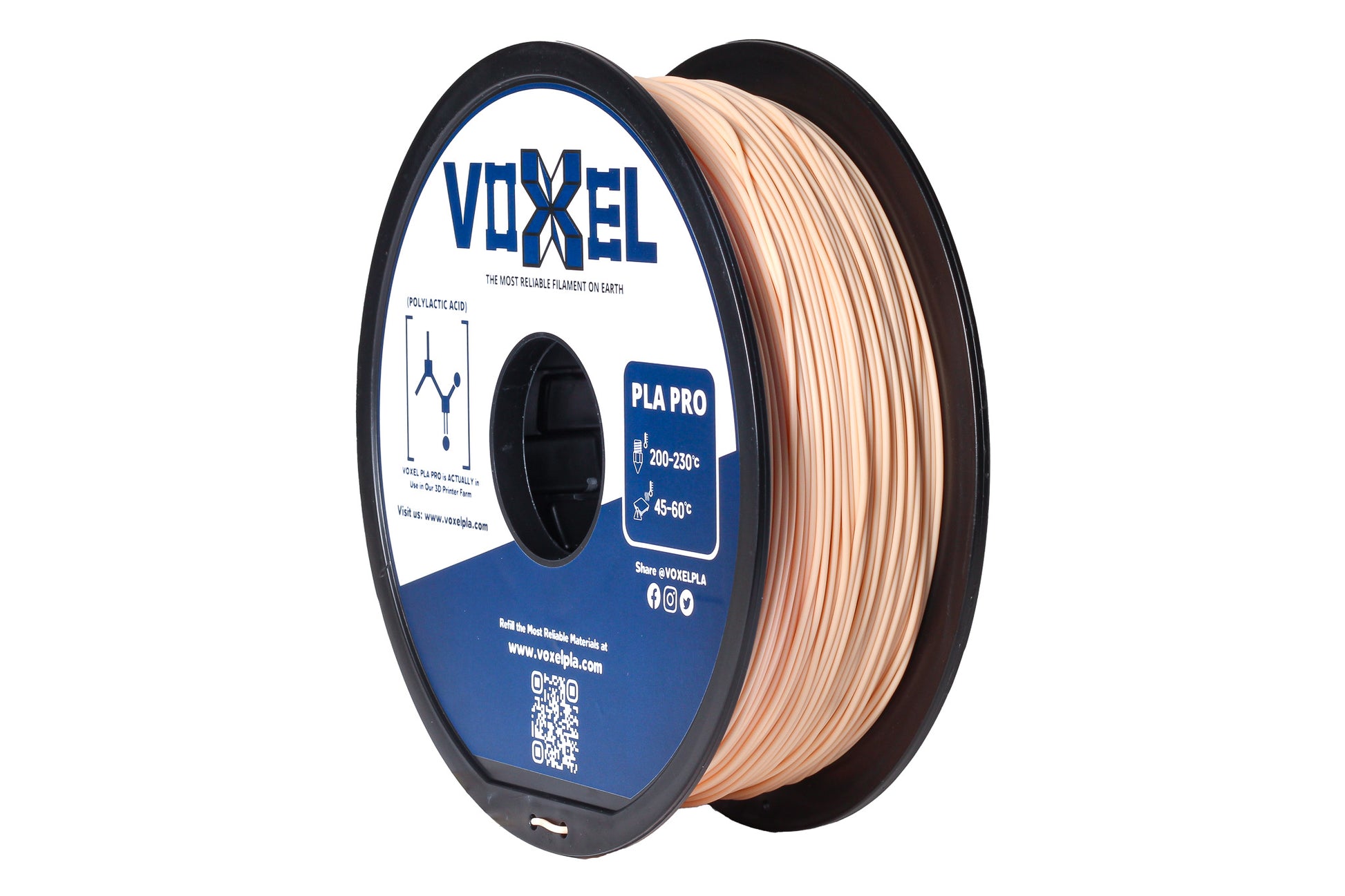 Spool of Voxel PLA Pro Champagne Beige color filament for 3d printer on a white background for bambu lab, snapmaker, creality, prusa