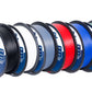 Voxel 3D printing PLA filament spools in black, white, red, blue, green, and grey colors on a white background. All filaments are made in the USA. It is a bulk bundle for PLA.