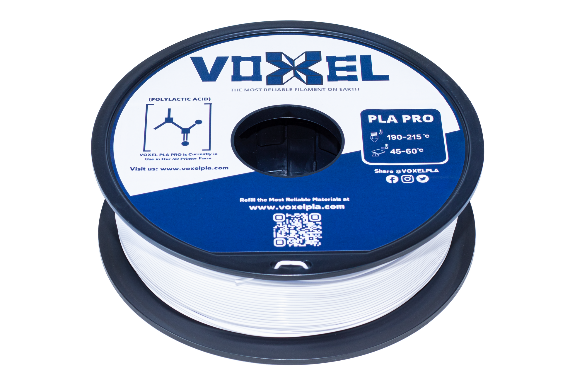 VOXELPLA PLA Plus White Filament - $16.99 1.75mm for FDM 3D Printer